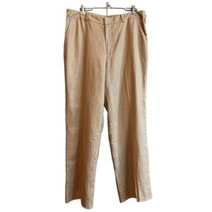 Lauren Ralph Lauren Classic Linen Pants Lined Straight Leg Preppy Coastal Tan